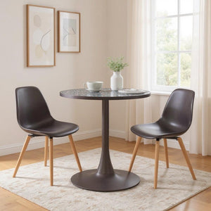 HomeRoots 24" Modern Industrial Round Dining Table with Black Faux-Terrazzo Top & Bronze Steel Base, Seats 2 572241