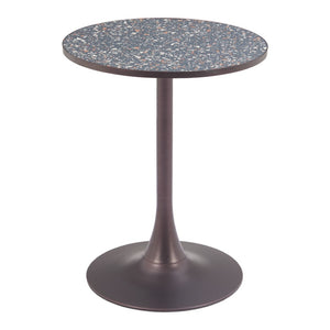 HomeRoots 24" Modern Industrial Round Dining Table with Black Faux-Terrazzo Top & Bronze Steel Base, Seats 2 572241