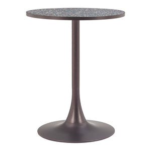 HomeRoots 24" Modern Industrial Round Dining Table with Black Faux-Terrazzo Top & Bronze Steel Base, Seats 2 572241