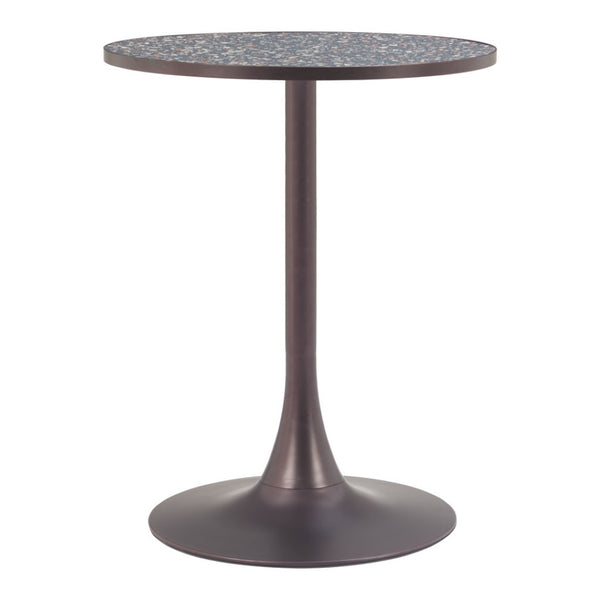 HomeRoots 24" Modern Industrial Round Dining Table with Black Faux-Terrazzo Top & Bronze Steel Base, Seats 2 572241