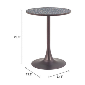 HomeRoots 24" Modern Industrial Round Dining Table with Black Faux-Terrazzo Top & Bronze Steel Base, Seats 2 572241