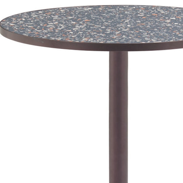 HomeRoots 24" Modern Industrial Round Dining Table with Black Faux-Terrazzo Top & Bronze Steel Base, Seats 2 572241