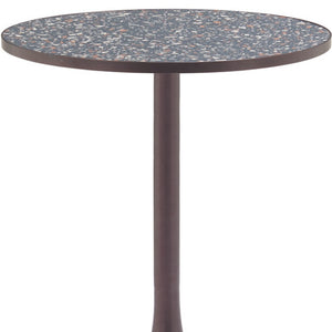 HomeRoots 24" Modern Industrial Round Dining Table with Black Faux-Terrazzo Top & Bronze Steel Base, Seats 2 572241