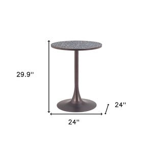 HomeRoots 24" Modern Industrial Round Dining Table with Black Faux-Terrazzo Top & Bronze Steel Base, Seats 2 572241