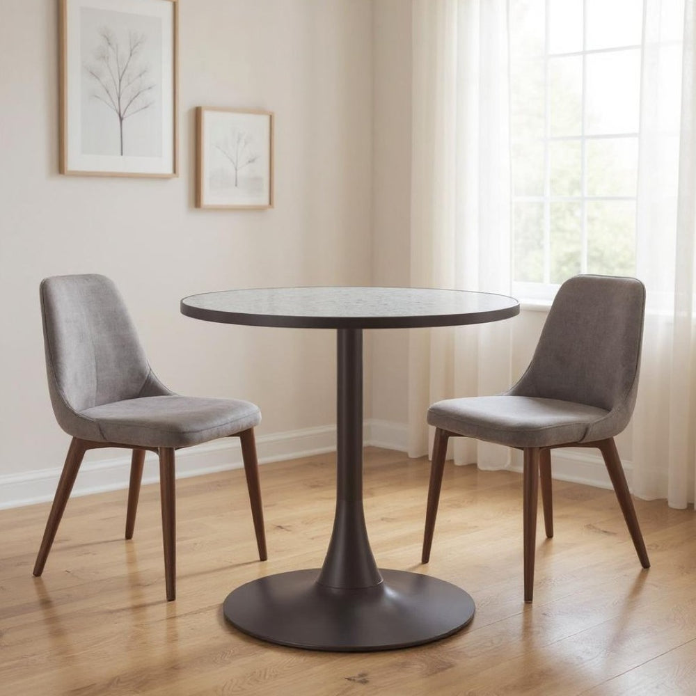 HomeRoots 24" Chic Gray and Bronze Round Dining Table with Steel Pedestal Base - Perfect for Compact Spaces! 572243