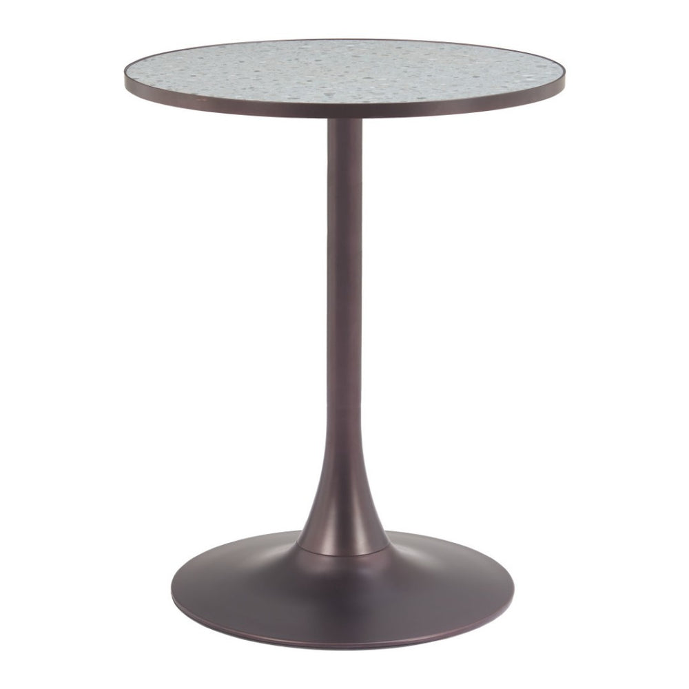 HomeRoots 24" Chic Gray and Bronze Round Dining Table with Steel Pedestal Base - Perfect for Compact Spaces! 572243