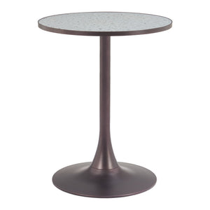 HomeRoots 24" Chic Gray and Bronze Round Dining Table with Steel Pedestal Base - Perfect for Compact Spaces! 572243