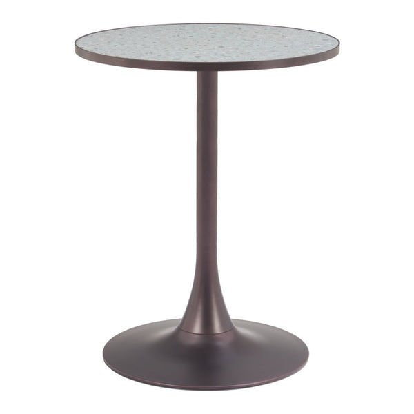 HomeRoots 24" Chic Gray and Bronze Round Dining Table with Steel Pedestal Base - Perfect for Compact Spaces! 572243