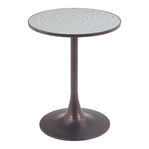 HomeRoots 24" Chic Gray and Bronze Round Dining Table with Steel Pedestal Base - Perfect for Compact Spaces! 572243