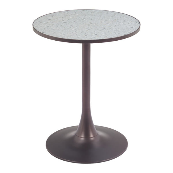 HomeRoots 24" Chic Gray and Bronze Round Dining Table with Steel Pedestal Base - Perfect for Compact Spaces! 572243