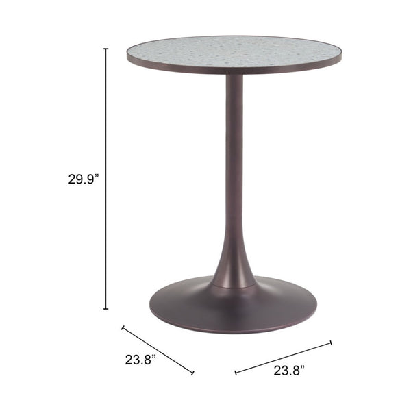 HomeRoots 24" Chic Gray and Bronze Round Dining Table with Steel Pedestal Base - Perfect for Compact Spaces! 572243