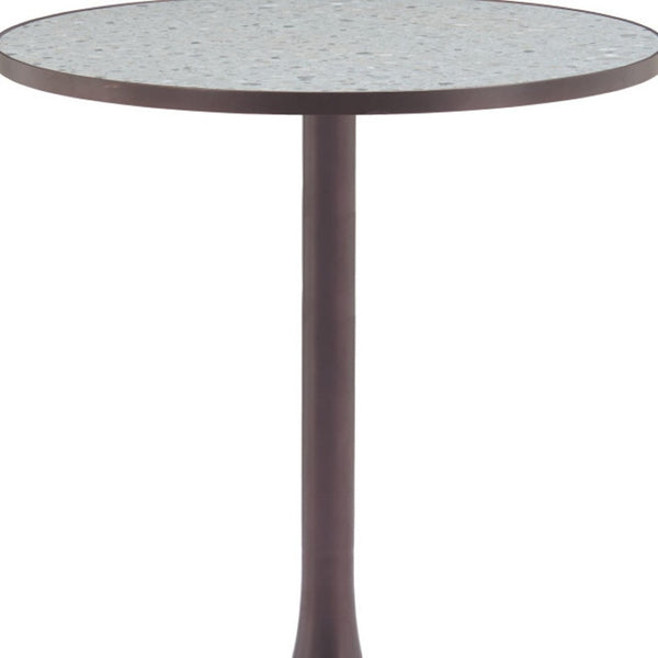 HomeRoots 24" Chic Gray and Bronze Round Dining Table with Steel Pedestal Base - Perfect for Compact Spaces! 572243