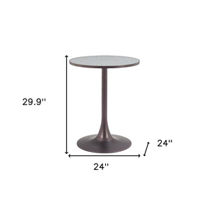 HomeRoots 24" Chic Gray and Bronze Round Dining Table with Steel Pedestal Base - Perfect for Compact Spaces! 572243