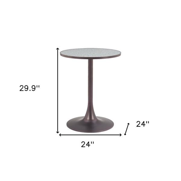 HomeRoots 24" Chic Gray and Bronze Round Dining Table with Steel Pedestal Base - Perfect for Compact Spaces! 572243