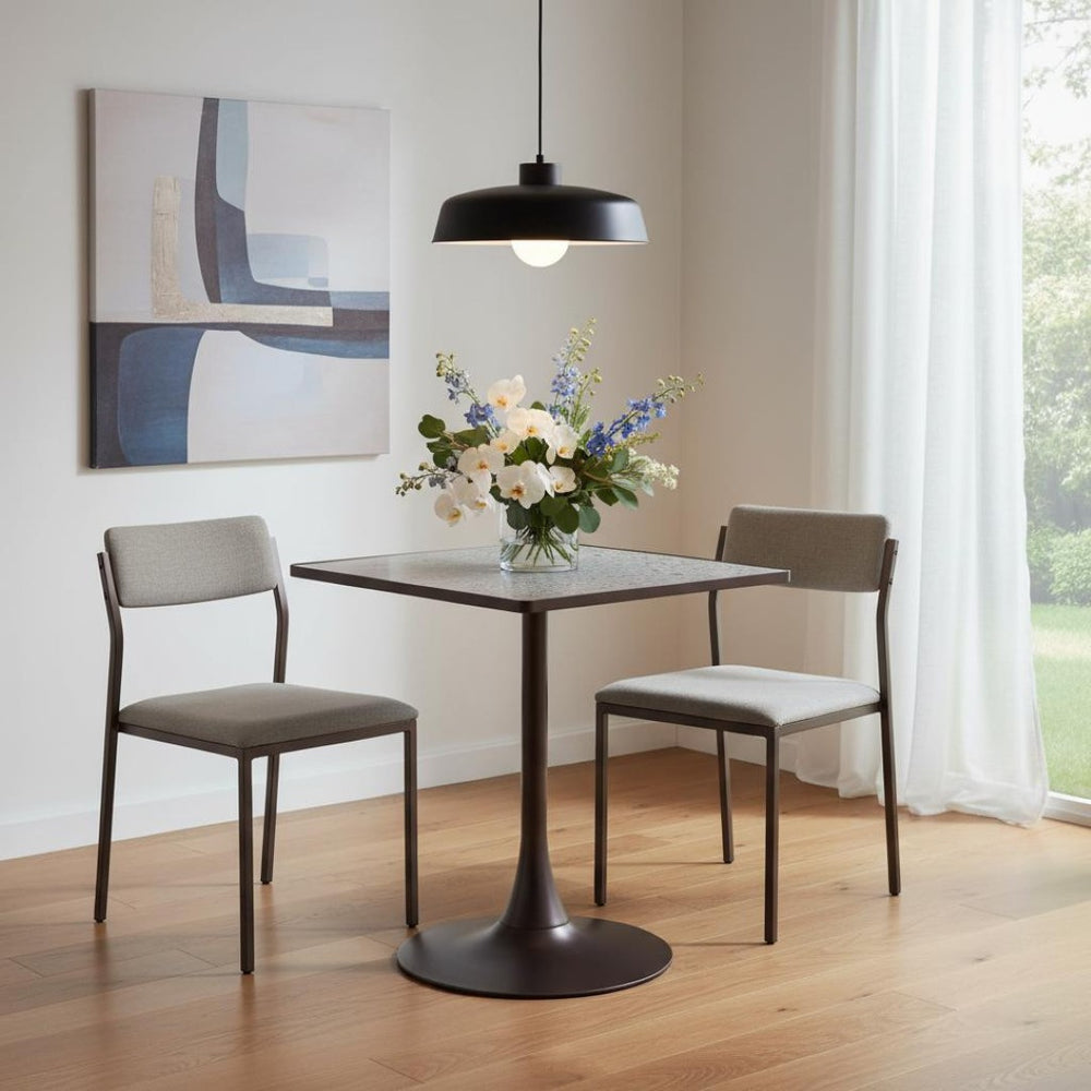 HomeRoots 24" Gray Steel Pedestal Base Square Dining Table - Modern Space-Saving Design for Cozy Dining Areas 572244