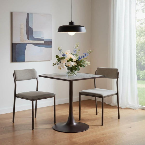 HomeRoots 24" Gray Steel Pedestal Base Square Dining Table - Modern Space-Saving Design for Cozy Dining Areas 572244