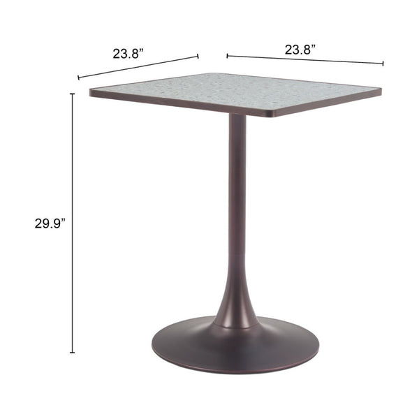 HomeRoots 24" Gray Steel Pedestal Base Square Dining Table - Modern Space-Saving Design for Cozy Dining Areas 572244