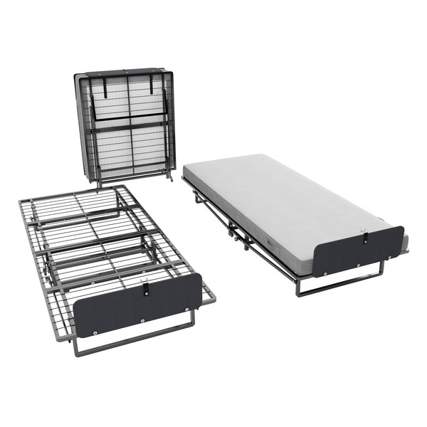 English Elm Metal Folding Bed Frame with 4" High-Density Foam Mattress, 300 lb Capacity, Compact 14" Foldable Rollaway with Wheels for Guests W1960P381470