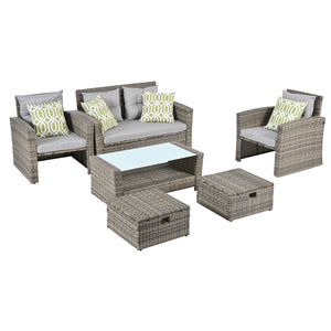 English Elm Patio 6-Piece Pe Wicker Furniture Set With Glass Coffee Table - Stylish Outdoor Seating For Any Space W1703S00020-GIGA