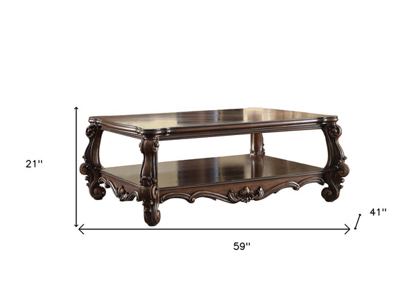 Homeroots 59" Brown Solid Wood & Polyresin Coffee Table With Shelf – Chic Storage Solution For Modern Living Rooms   572269