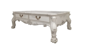 HomeRoots 57" Bone Wood Coffee Table – Elegant Carved Design with Hidden Drawers for Stylish Storage Solutions 572271