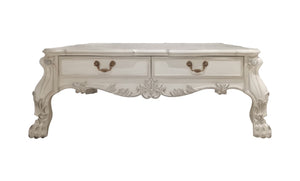 HomeRoots 57" Bone Wood Coffee Table – Elegant Carved Design with Hidden Drawers for Stylish Storage Solutions 572271