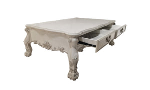 HomeRoots 57" Bone Wood Coffee Table – Elegant Carved Design with Hidden Drawers for Stylish Storage Solutions 572271