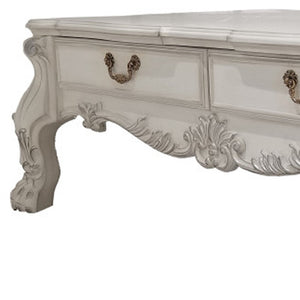HomeRoots 57" Bone Wood Coffee Table – Elegant Carved Design with Hidden Drawers for Stylish Storage Solutions 572271