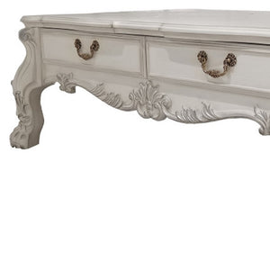 HomeRoots 57" Bone Wood Coffee Table – Elegant Carved Design with Hidden Drawers for Stylish Storage Solutions 572271