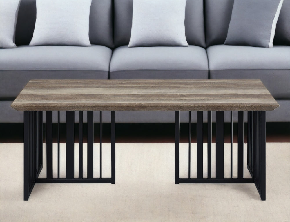 Homeroots 47" Distressed Oak And Black Wood Coffee Table With Metal Frame – Vintage Rustic Charm For Any Space   572272
