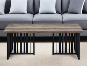 HomeRoots 47" Vintage-Industrial Oak and Black Metal Coffee Table with Distressed Finish for Living Spaces 572272