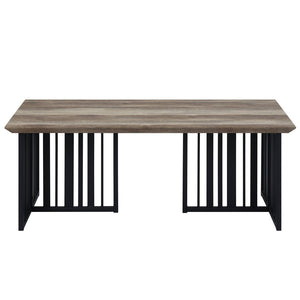 HomeRoots 47" Vintage-Industrial Oak and Black Metal Coffee Table with Distressed Finish for Living Spaces 572272