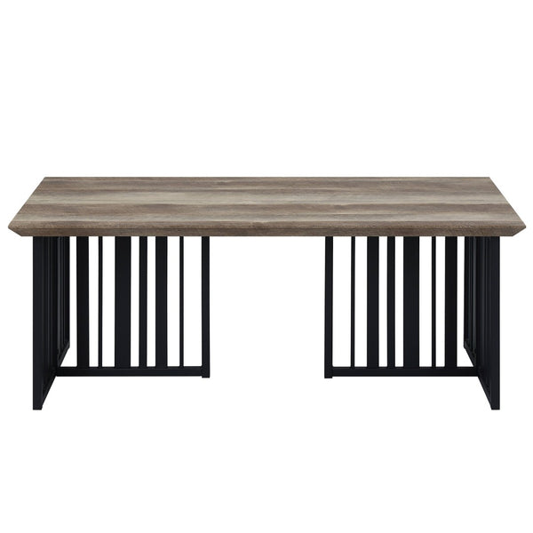 HomeRoots 47" Vintage-Industrial Oak and Black Metal Coffee Table with Distressed Finish for Living Spaces 572272