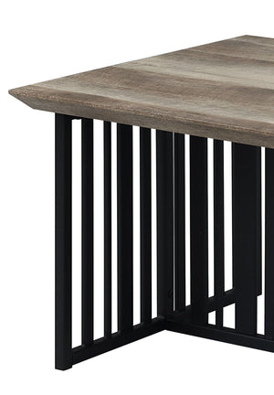HomeRoots 47" Vintage-Industrial Oak and Black Metal Coffee Table with Distressed Finish for Living Spaces 572272