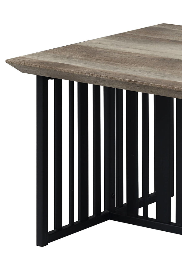 HomeRoots 47" Vintage-Industrial Oak and Black Metal Coffee Table with Distressed Finish for Living Spaces 572272