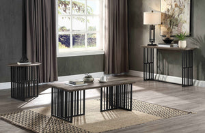 HomeRoots 47" Vintage-Industrial Oak and Black Metal Coffee Table with Distressed Finish for Living Spaces 572272