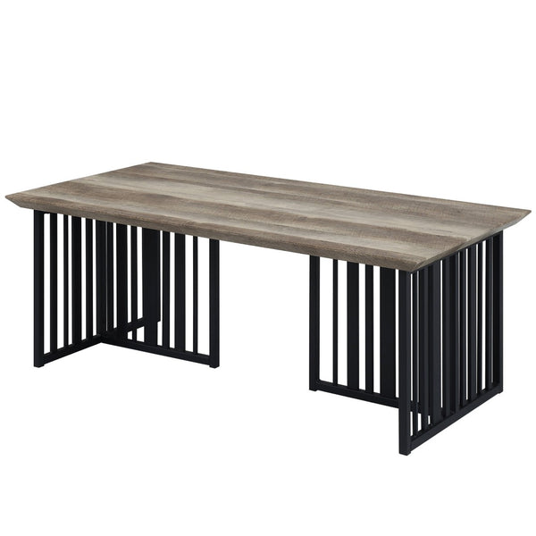 HomeRoots 47" Vintage-Industrial Oak and Black Metal Coffee Table with Distressed Finish for Living Spaces 572272