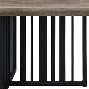 HomeRoots 47" Vintage-Industrial Oak and Black Metal Coffee Table with Distressed Finish for Living Spaces 572272