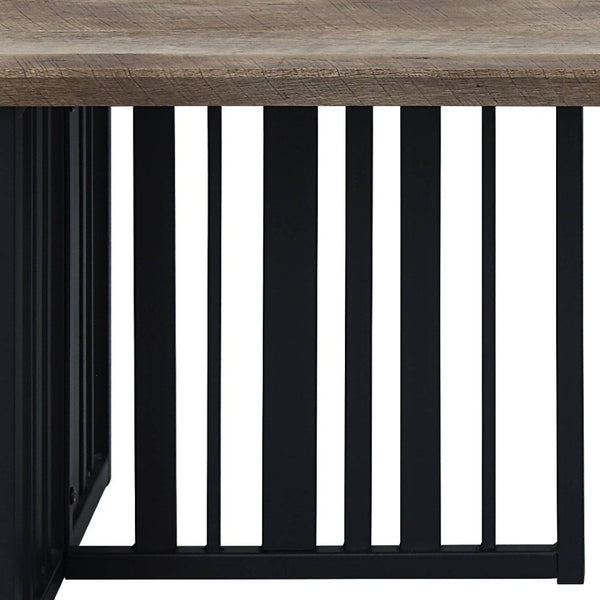 HomeRoots 47" Vintage-Industrial Oak and Black Metal Coffee Table with Distressed Finish for Living Spaces 572272