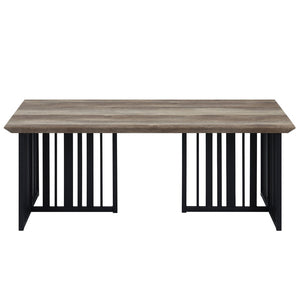 HomeRoots 47" Vintage-Industrial Oak and Black Metal Coffee Table with Distressed Finish for Living Spaces 572272