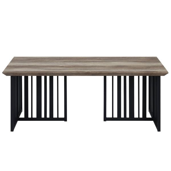 HomeRoots 47" Vintage-Industrial Oak and Black Metal Coffee Table with Distressed Finish for Living Spaces 572272