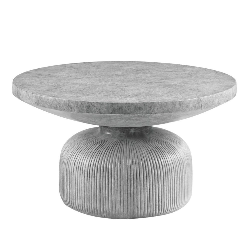 HomeRoots 30" Gray Cement Round Pedestal Coffee Table - Modern, Sculptural Design Perfect for Any Living Space! 572273