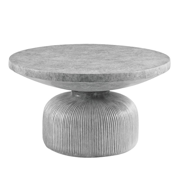HomeRoots 30" Gray Cement Round Pedestal Coffee Table - Modern, Sculptural Design Perfect for Any Living Space! 572273
