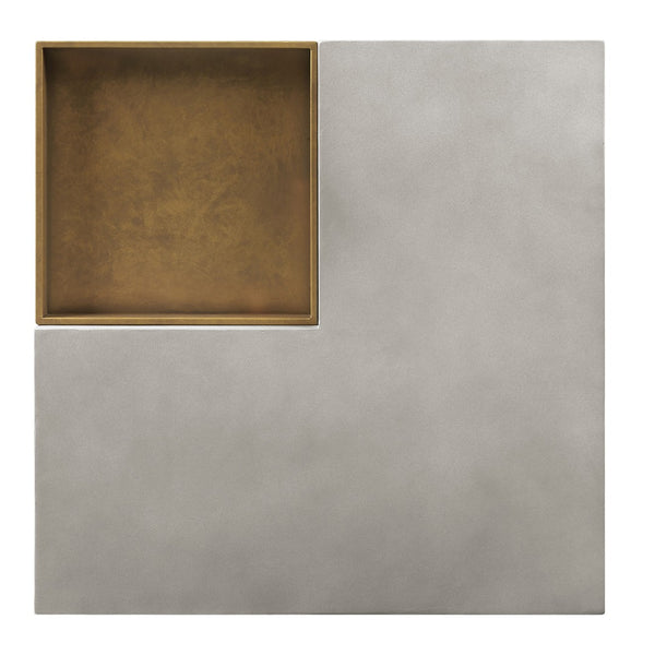 HomeRoots 32" Gray Cement Square Pedestal Coffee Table – Rustic Modern Design with Unique Tray Top & Durability 572274