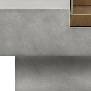 HomeRoots 32" Gray Cement Square Pedestal Coffee Table – Rustic Modern Design with Unique Tray Top & Durability 572274