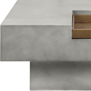 HomeRoots 32" Gray Cement Square Pedestal Coffee Table – Rustic Modern Design with Unique Tray Top & Durability 572274