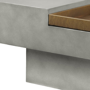 HomeRoots 32" Gray Cement Square Pedestal Coffee Table – Rustic Modern Design with Unique Tray Top & Durability 572274