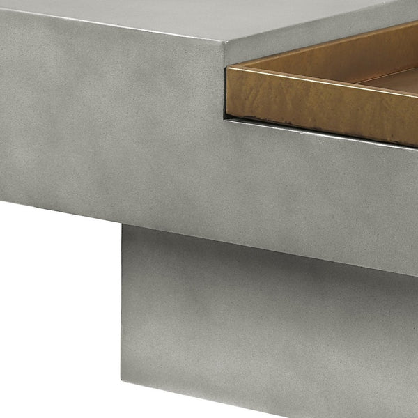 HomeRoots 32" Gray Cement Square Pedestal Coffee Table – Rustic Modern Design with Unique Tray Top & Durability 572274