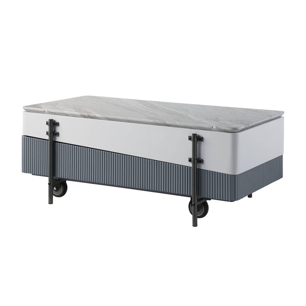 HomeRoots 47" Contemporary Gray, White & Black Faux Marble Lift-Top Coffee Table with Storage & Wheels 572276