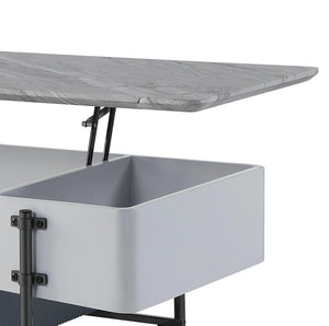 HomeRoots 47" Contemporary Gray, White & Black Faux Marble Lift-Top Coffee Table with Storage & Wheels 572276